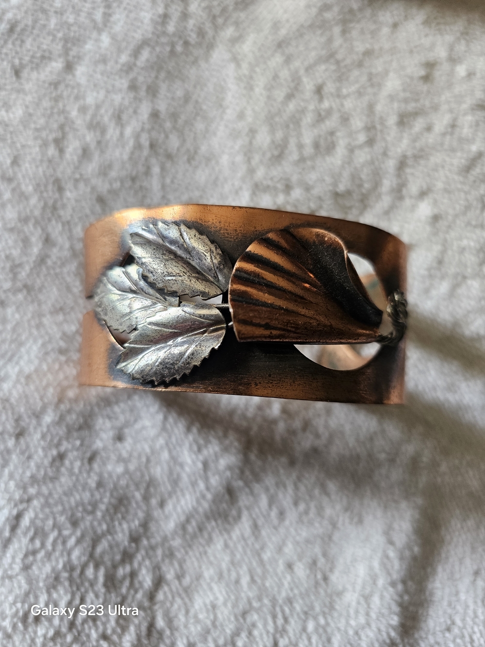 Copper And Silver, Leaf Cuff Bracelet